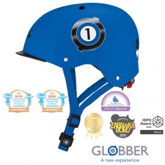法國 GLOBBER哥輪步 ELITE 附三段警示燈 兒童戶外活動/運動防護安全帽XS～S-賽車藍