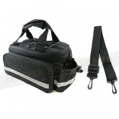  多功能後貨架包-綁帶式可加高型兩側袋可放下馬鞍包附肩背帶&防水罩反光條-黑
