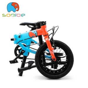 sooibe書比 007經典款 14吋單速鋁合金跨齡折疊單車（含折疊輔助輪）-藍橘