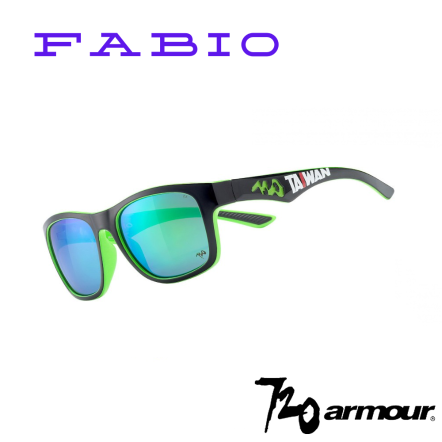 720 Fabio 休閒運動太陽眼鏡-亮澤黑+螢光綠鏡架(TAIWAN)/ 綠鍍膜鏡片(B372-8-TAIWAN)