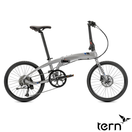 Tern Verge D9 20吋451 輪組9速鋁合金碟煞折疊車-亮銀底灰標藍線