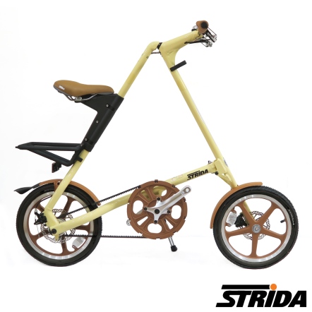 STRIDA速立達 16吋LT版碟剎單速折疊單車/三角形單車-奶油色（全黑色胎）